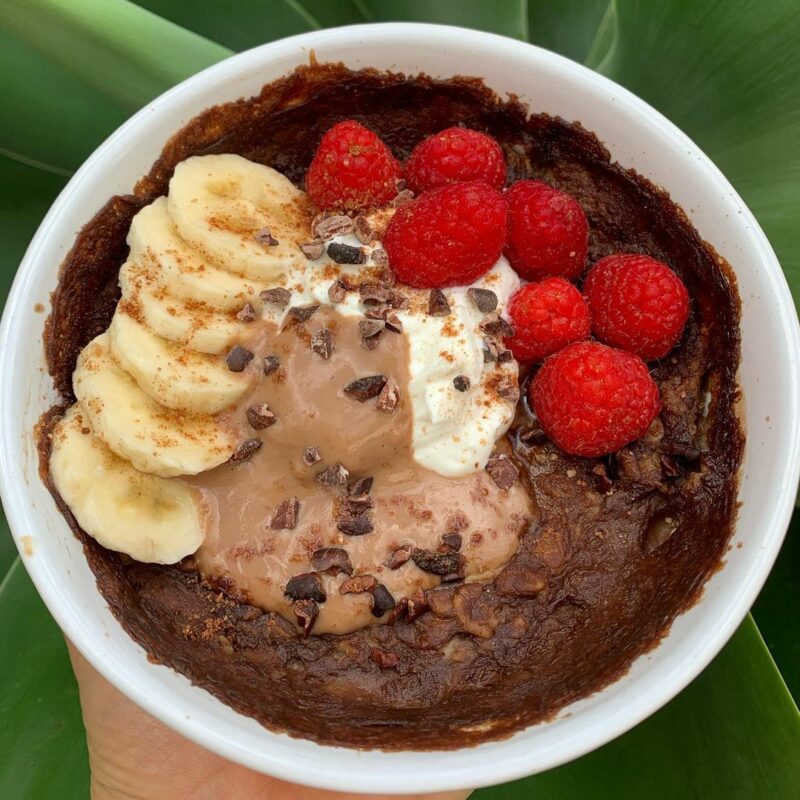 Chocolate Banana Baked Oats in a bowl