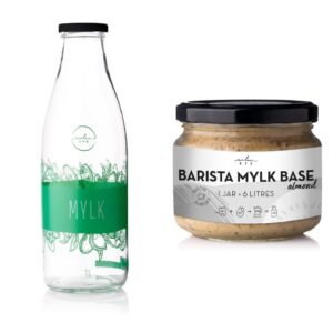 Glass Milk Bottle and Original Barista Mylk Base in Almond